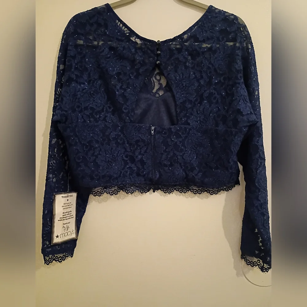 Sequin Hearts Women's‎ Mesh Navy Lace Crop Top Sz 16 NWT
